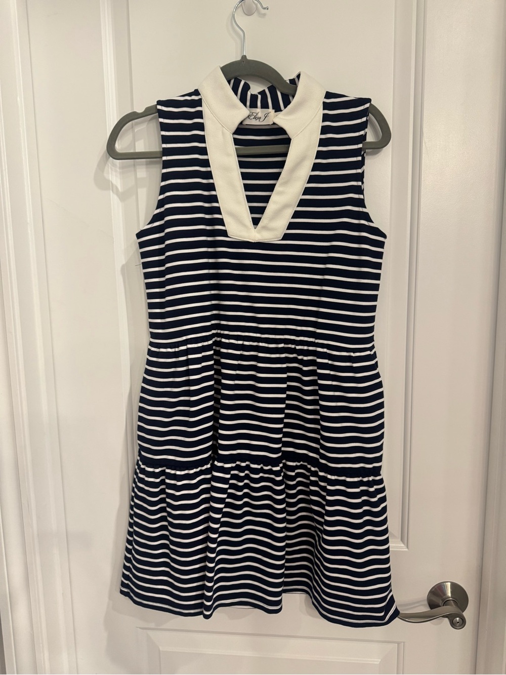 Eliza J. Striped Navy & White Sleeveless Dress with V-Neck